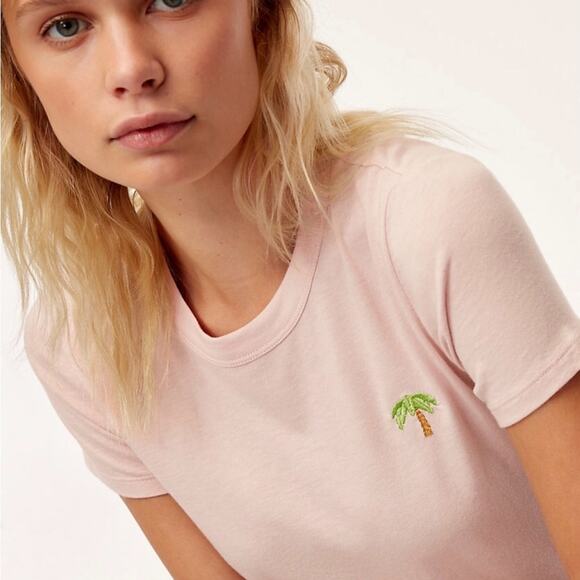 Aritzia Sunday Best Candy Cotton Baby Tee Pink Palm Tree Size Small - Picture 1 of 5